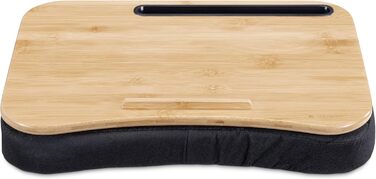 Підставка для ноутбука Navaris з подушкою 44x32x6 см - дерев'яна підставка з м'якою подушкою для ноутбука та планшета - чорний колір, натуральне дерево