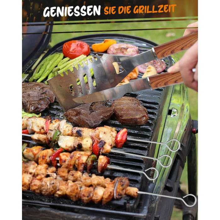 Набір гриль-посуду, 12 предметів, нержавіюча сталь, з кейсом, довговічні інструменти для гриля, кемпінгу, професійний набір для чоловіків та жінок