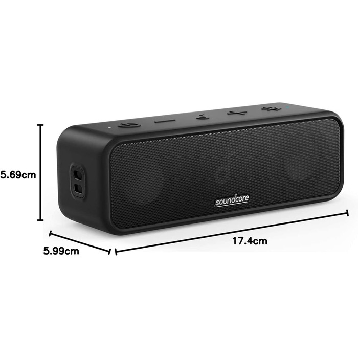 Soundcore 3 Bluetooth Портативна Колонка: Стерео Звук, Titan Membrana, BassUp, 24 год, IPX7, EQ, для дому, вулиці, саду (Чорний)