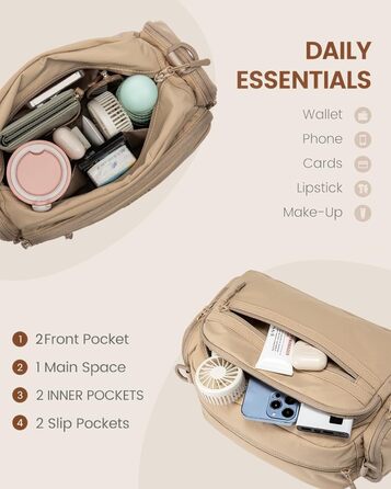 Сумка на плече LOVEVOOK для жінок, чорна сумка через плече середнього розміру з багатьма відділеннями, легка сумка-месенджер для подорожей, офісу, вечірки, відпочинку, бежева