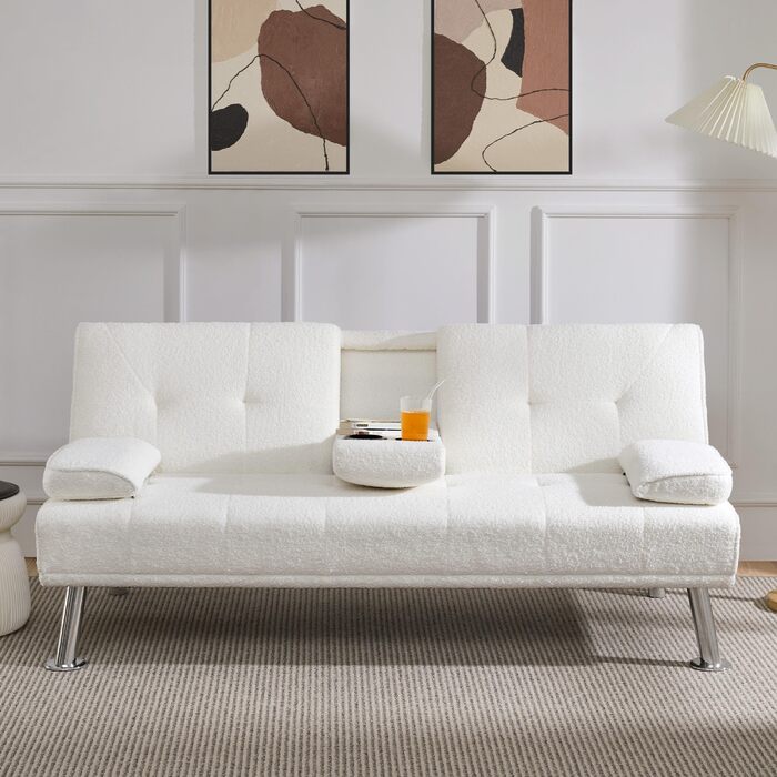 Диван-ліжко Yaheetech на 3 особи з функцією сну, диван-кровать, софа-ліжко, білий, до 350 кг