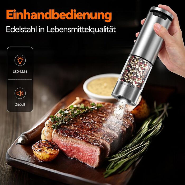 Електричні воксайон (VOXON) набори для солі та перцю (2 шт.) з USB-зарядкою, велика ємність, регулювання помелу, керамічний млин, LED-підсвітка, для барбекю, ресторану, кухні, сріблясті