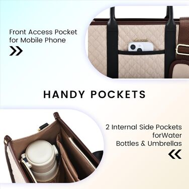 Сумка для ноутбука LOVEVOOK для жінок, водонепроникна, велика, шкіряна, для роботи, навчання, офісу, університету (15,6 дюймів, хакі+чорний)