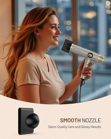 Іонічний дорожній фен HITTIONA 3 в 1 з диффузором, золото: швидке сушіння, подвійна напруга (100-240V), низький рівень шуму