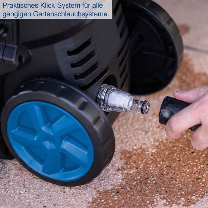 Високотискний мийник Scheppach HPC1600 з 5м шлангом та 7 елементами аксесуарів | 135 бар, 1600 Вт, 420 л/год, алюмінієвий насос, самовсмоктування, Quick-Connect