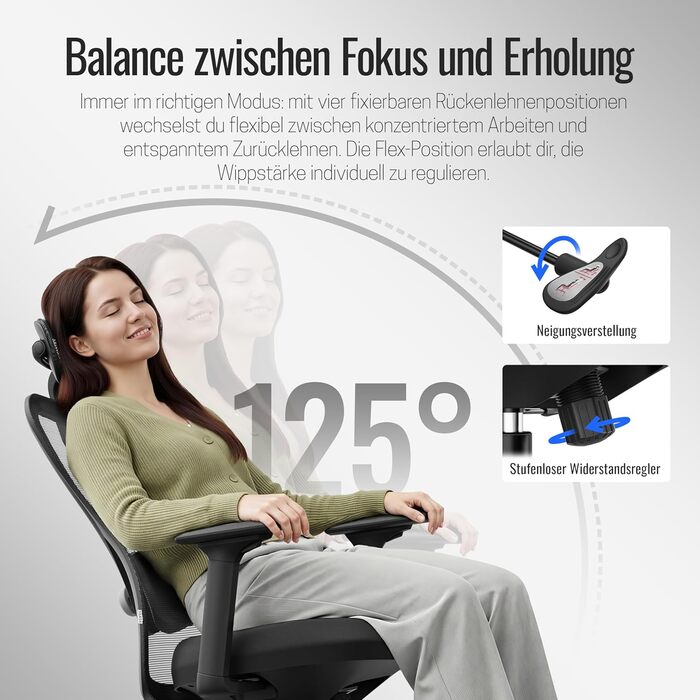 Yaasa Chair Plus: Ергономічне офісне крісло з підголівником, 2D-підтримкою попереку та 4D-підлокітниками. Переможець тесту! Чорний, до 150 кг.