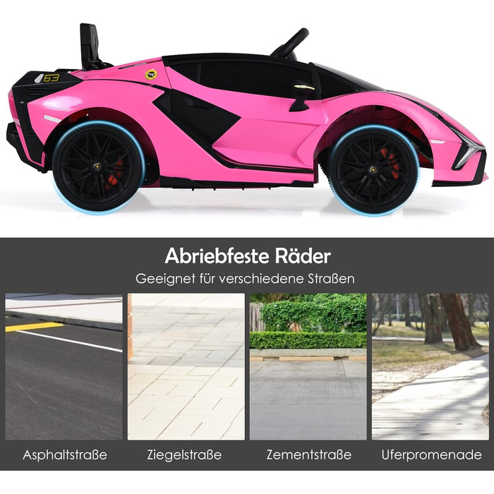 Дитячий електромобіль Lamborghini 12V COSTWAY з пультом, MP3, музикою, LED-фарами, рожевий, для дітей 3-8 років