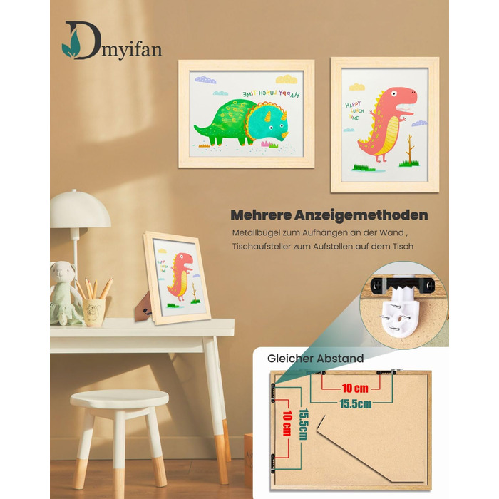 Дерев'яні рамки для дитячих малюнків, A4, 2 шт. - для школи, дому, офісу