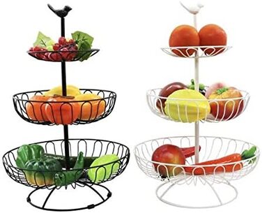 Двоярусна 3-поверхова кошик для фруктів Auroni ваза для фруктів металева чорна сучасна декоративна для більшого простору стільниці приваблива ідея подарунка в стилі заміського будинку (білий)