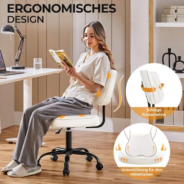 Крісло офісне Yaheetech з регульованою висотою сидіння, обертається на 360°, штучна шкіра, з роликами для офісу/вітальні, біле