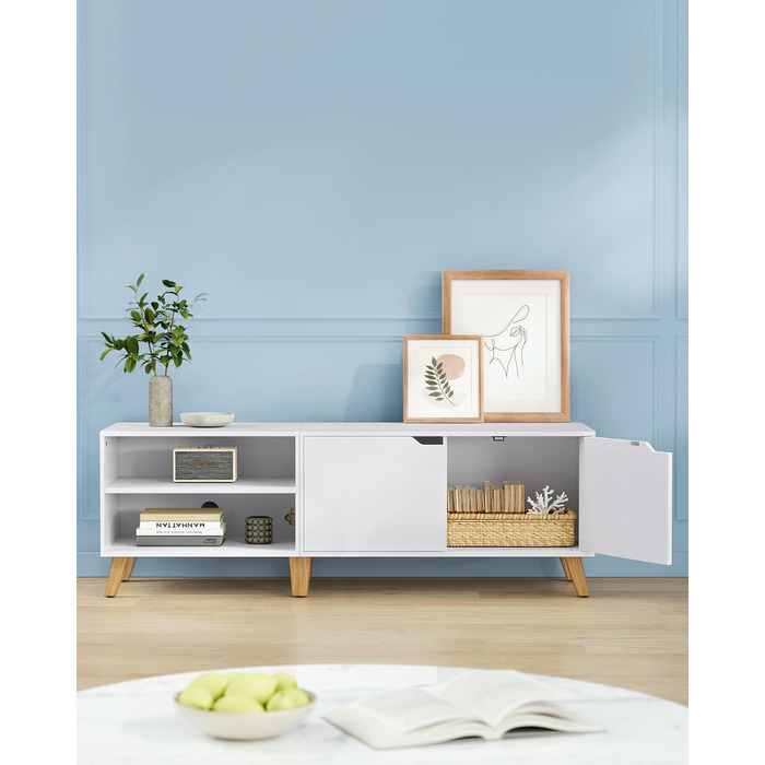 Тумба під телевізор VASAGLE 160 см, біла, з двома дверцятами, для ТВ до 65 дюймів, з регульованими полицями, для вітальні, спальні