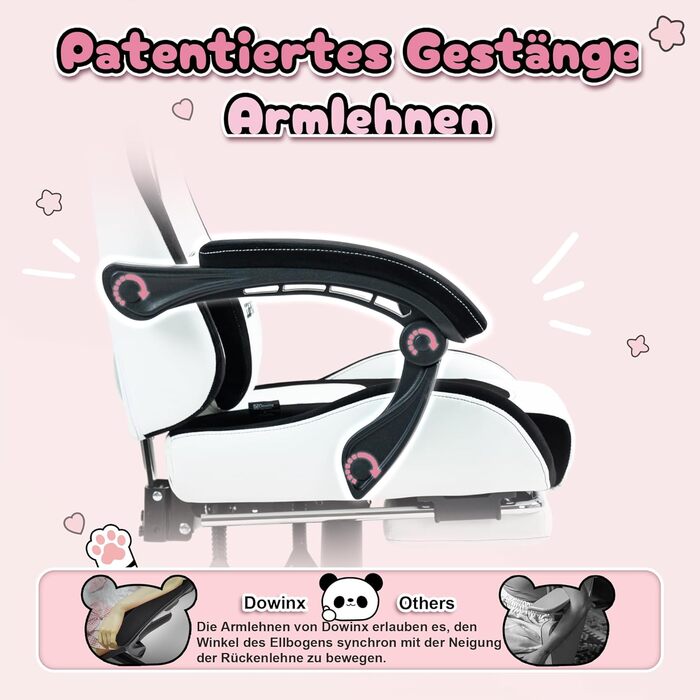 Ігровий крісло Dowinx Panda Edition - ергономічне комп'ютерне крісло з підніжкою, PU-шкіра, поперекова підтримка, чорно-білий дизайн