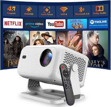 Міні-проектор Smart Beamer Mini: 4K, Netflix, Автофокус, 180° обертання, WiFi6, Bluetooth, Full HD 1080P, 600ANSI, для дому та вулиці