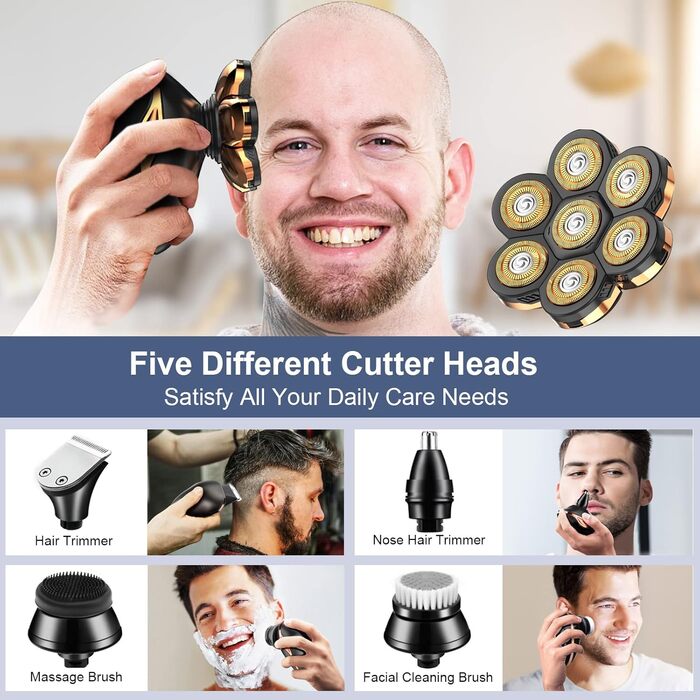 Електробритва Bald Shaver Men 7D, CHLANT 5 в 1 Електрична бритва USB, Волога/Суха, LED дисплей, HM1688