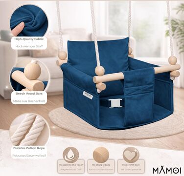 Дитяча гойдалка-крісло MAMOI® для дверей, дерев'яна гойдалка для малюків (Синій)