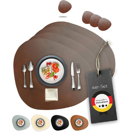 Набори серветок на стіл, 4 шт. – екологічні, стабільні та неслизькі – з преміальної еко-шкіри, Made in Germany (сучасний дизайн), темно-коричневий колір