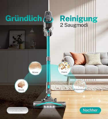 Акумуляторний пилосос 25000Pa, 175W, 50хв роботи, бездротовий, з антизаплутувальною насадкою, самостійно стоячий, легкий ручний пилосос. Підходить для килимів, твердих підлог, видалення шерсті тварин (Цянь)