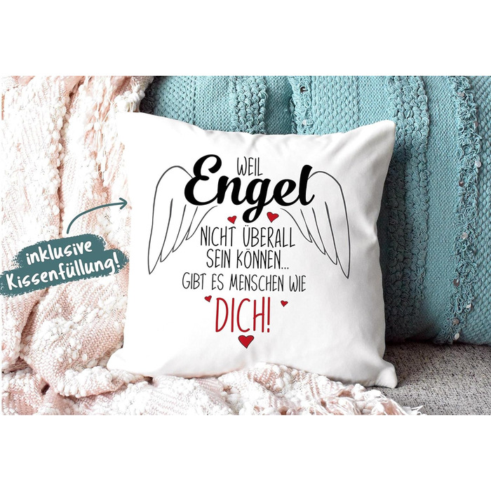 Королівська подушка - Ангели не можуть бути скрізь, є такі люди, як ти - Ідея для подарунка - 40х40 см (рожевий зворот)