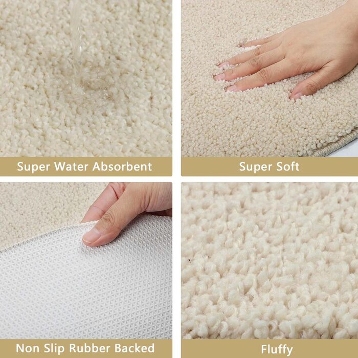 Килимок для ванної кімнати Famibay: набір з 3 частин, антиковзаюча, м'яка, швидковисихаюча, 80x80 см, бежевий