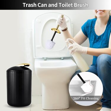 Набір аксесуарів для ванної кімнати 9 шт. Чорний та золотий: відро, органайзер для косметики, дозатор мила, мильниця, тримач для зубних щіток, стаканчик для щіток, WC-щітка, контейнер для ватних паличок