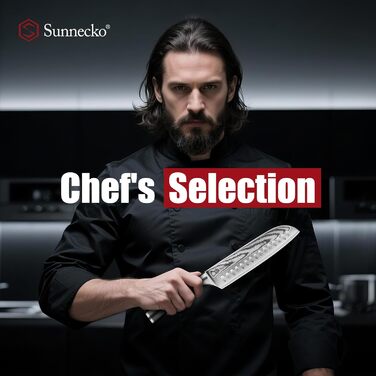 Ніж Sunnecko Дамаск 20см: професійний кухонний ніж з високоякісної сталі Дамаск - гострий ніж для м'яса, стейків, овочів. Ідеальний подарунок для кухаря.