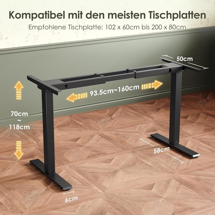 Регульований стіл OffiGo з 2 моторами: чорний, USB-C, 100-200 см, 3 пам'яті