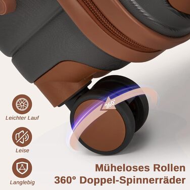 Валіза KONO, середнього розміру, 66 см, ABS+PC, з коліщатами та кодовим замком (темно-зелений/коричневий)