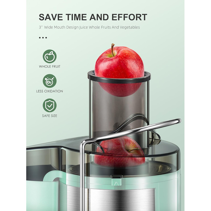 Шокер-віджимач Reemix для овочів та фруктів, професійний соковичавник з нержавіючої сталі, 800W, 3 швидкості, Aqua