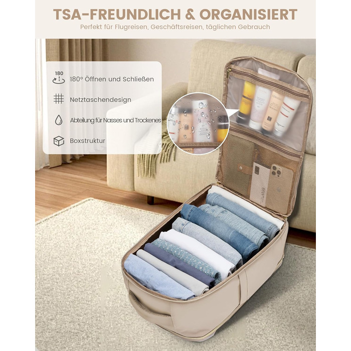 LOVEVOOK Рюкзак ручної поклажі, 40л, 17.3 дюйми, для подорожей та бізнесу, водонепроникний, 45x30x20см, світло-бежевий