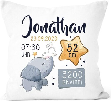 Персоналізована подушка для новонароджених слон кролик зірка Подушка для новонароджених подарунок народження дитини білий 40 см x 40 см
