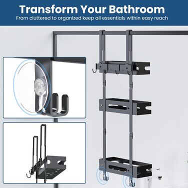 Настінна поличка для душу YEAUPE PRO з 3 ярусами – органайзер для ванної кімнати без свердління, чорний, до 18 кг