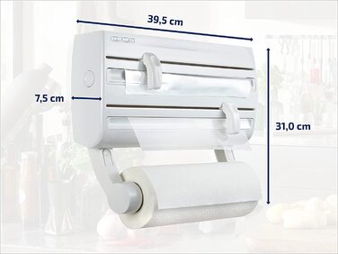 Легкий настінний тримач для рулонів, готовий до роботи, серія F2 ComfortLine, всього на 3 рулони, різак для фольги з місцем для зберігання спецій і