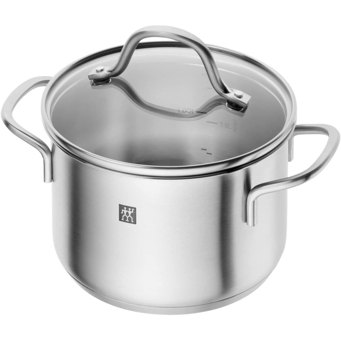 Набір каструль ZWILLING Quadro 5-ти частинний, нержавіюча сталь, без покриття, 4 скляні кришки, підходить для індукційних плит