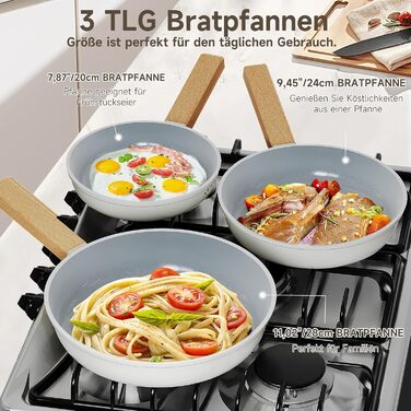 Набір сковорідок Scheffler 20/24/28 см: антипригарне покриття, для всіх плит, включаючи індукційну