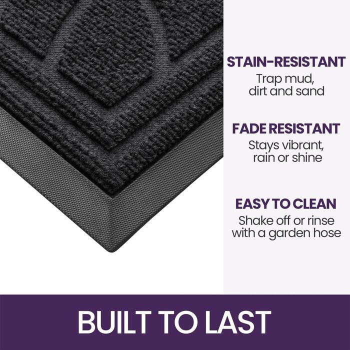 Килимок для дому та вулиці DEXI, 60x90 см, чорний, неслизький, миючий, для входу, балкону, тераси