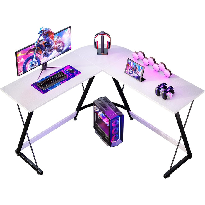 Ігровий стіл ODK, L-подібний кутовий стіл для геймінгу та офісу, 120x120 см, білий