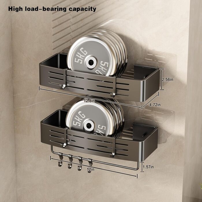 Поличка для душу Voldra без свердління, кутова поличка для ванної кімнати з присосками, металева поличка для душу з тримачем для рушників (2 шт., сіра)