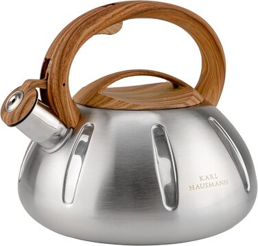 Чайник Karl Hausmann 3L з автоматичним свистком - сріблястий, з нержавіючої сталі для індукційних, газових та електричних плит