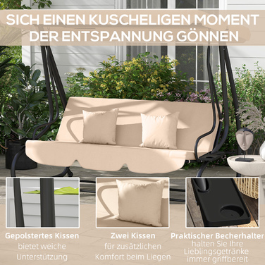 Садова гойдалка-крісло, 3 місця, у стилі Голлівуд, з підстаканниками, сталевий каркас, 200 x 120 x 164 см, коричнева