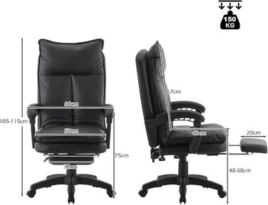 Офісний крісло TUKAILAI: ергономічне, з регулюванням висоти, підлокітники, підставка для ніг, чорне