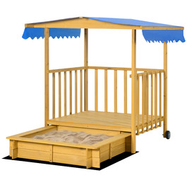 Outsunny Пісочниця без підлоги, регулюється по висоті, 107,5 x 107,5 x 110 см, пісочниця з дахом, пісочниця з кришкою, натуральна