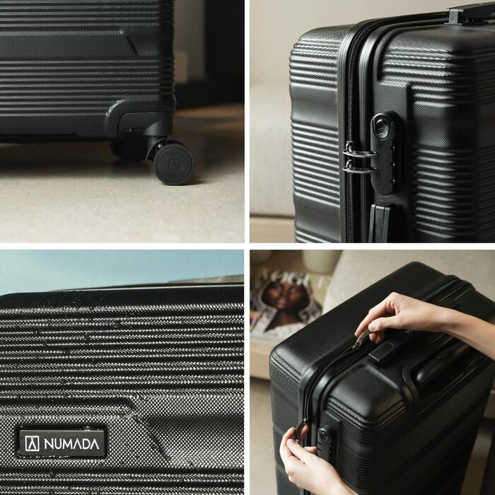 Набір валіз NUMADA Upfly T10 ABS: 3 шт. (55x40x20, 66x44x26, косметичка). Міцний, безпечний, для ручної поклажі.