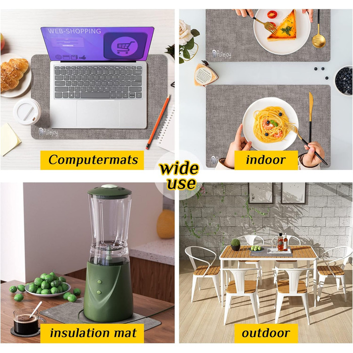 Набори підставки під тарілки Purejoy Platzsets, 6 шт., сірі, миючі, з ПУ шкіри, стійкі до ковзання та тепла, 43x30 см, для дому, кухні, обіднього столу