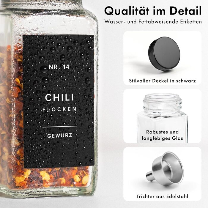 Набір баночок для спецій кутовий (24 x 120 мл) з нержавіючою кришкою, дозатор, 240 етикеток, чорний колір. Організатор спецій, контейнери для спецій преміум-якість [10,7 см x 4,5 см]