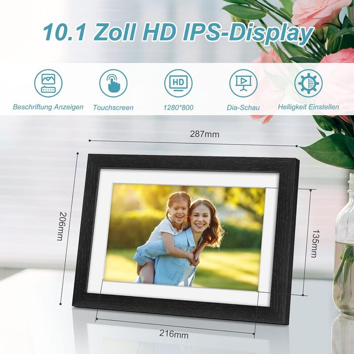 Цифровий рамка для фотографій з дерева, Wi-Fi, 32GB, 10.1 дюйма, IPS сенсорний екран, Frameo APP, подарунок, дуб (чорний дуб)