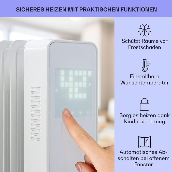 Електричний масляний радіатор Klarstein 2500W з термостатом та Wi-Fi, білий - енергозбереження