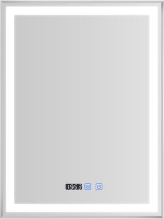 Дзеркало для ванної кімнати YOURLITE з підсвічуванням, 85x55 см, LED, сенсорне керування, 3 кольори світла, регулювання яскравості, антизапар, горизонтальне/вертикальне, IP44, білий (срібний, 80x60 см)