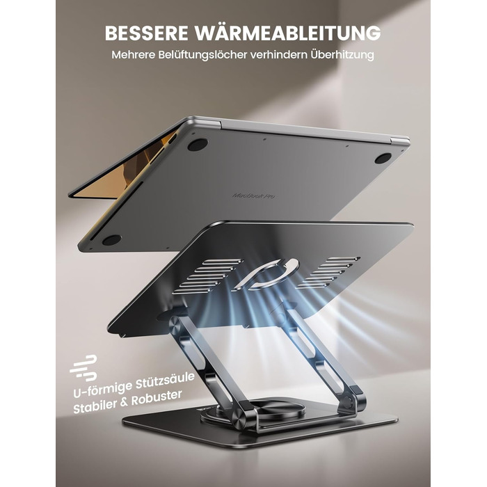 Підставка для ноутбука Lamicall, регульована - 360° обертання, складна, алюмінієва - для столу/офісу, універсальна ергономічна підставка для Macbook Pro Air, 10-17,3' (чорна)