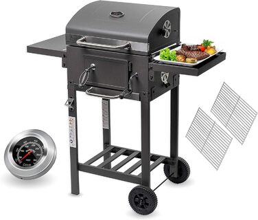 ACTIVA Гриль на вугіллі Angular Smart I з кришкою, регульованою кошиком для вугілля та термометром | Гриль-візок для барбекю