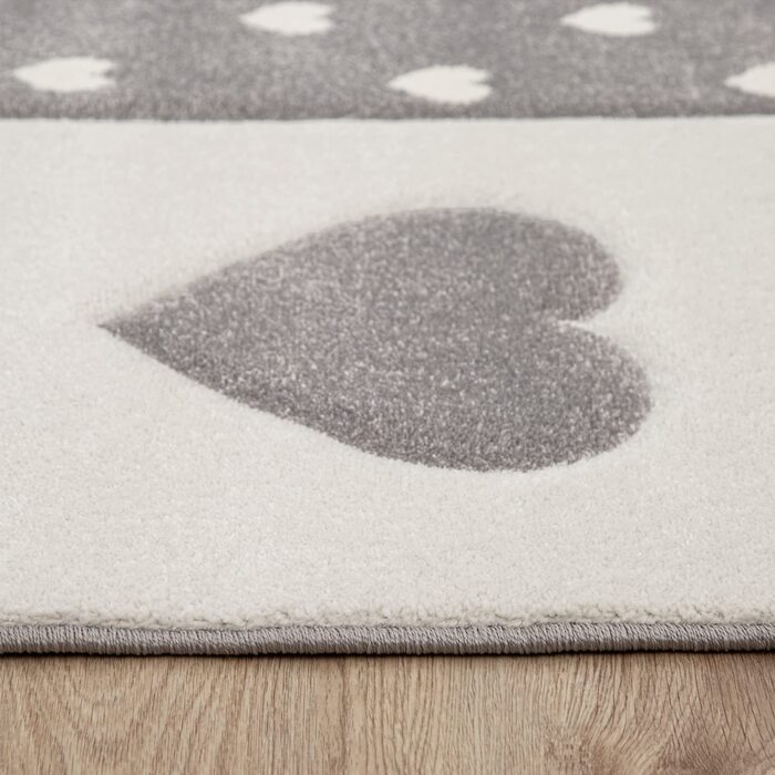 Дитячий килим килим Дитяча кімната пастельний 3D ефект точки серця зірки сірий, Розмір (160 см круглий, зелений)